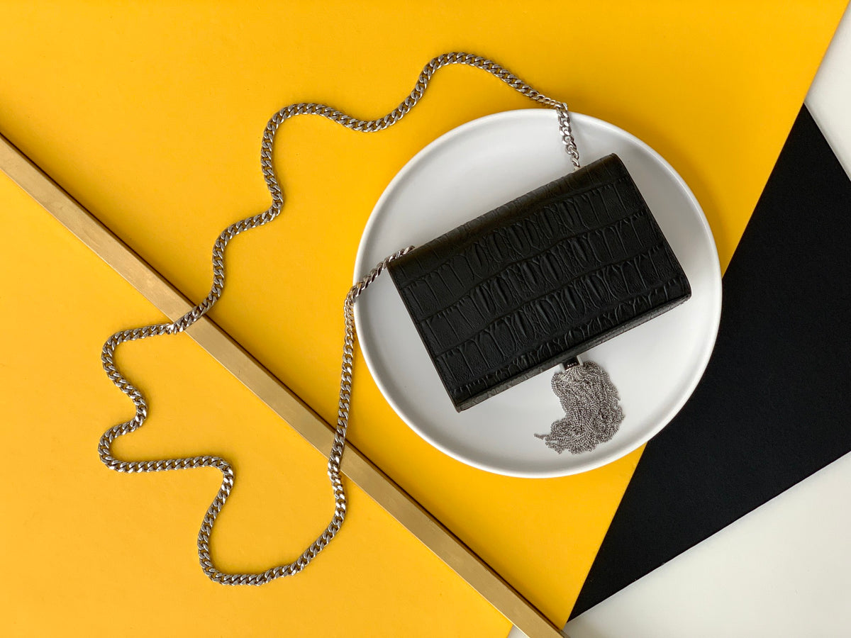 Saint Laurent Black Leather Small Kate Tassel Crossbody Bag Sliver
