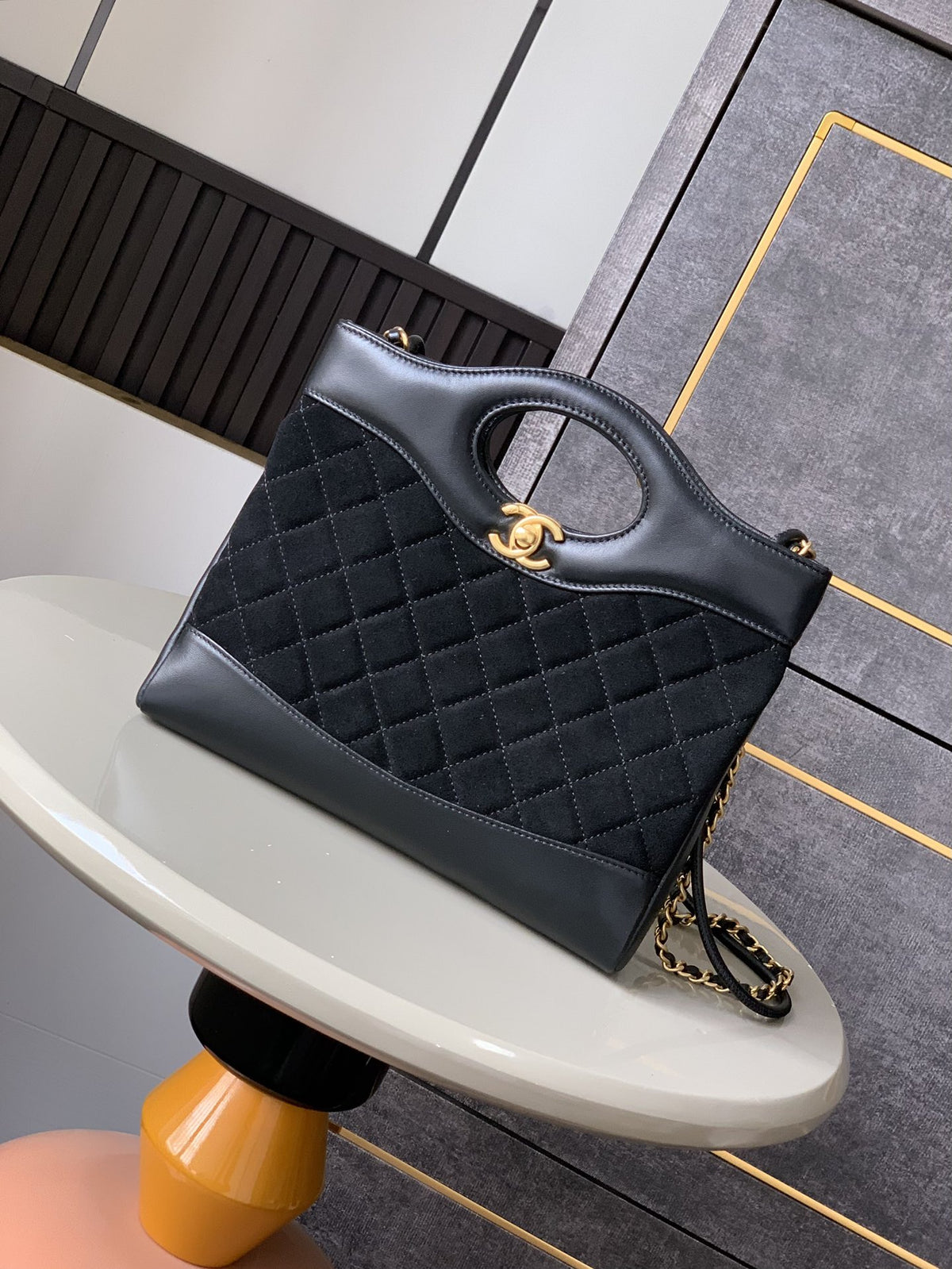 Chanel  Calfskin Suede Quilted Mini 31 Shopping Bag