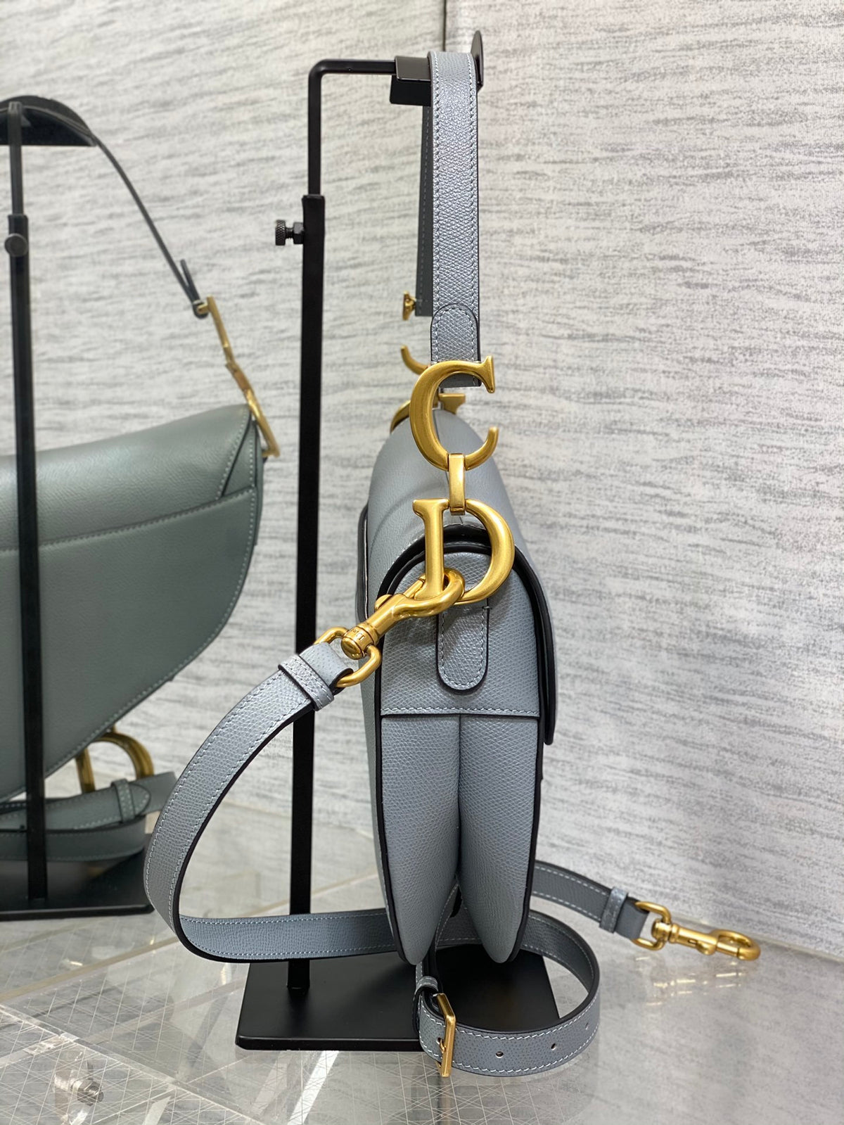 Dior Saddle Bag in Deep Grey-Blue Gold Hardware
