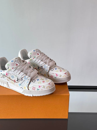 LV Men White Leather Multicolor Monogram Sneakers