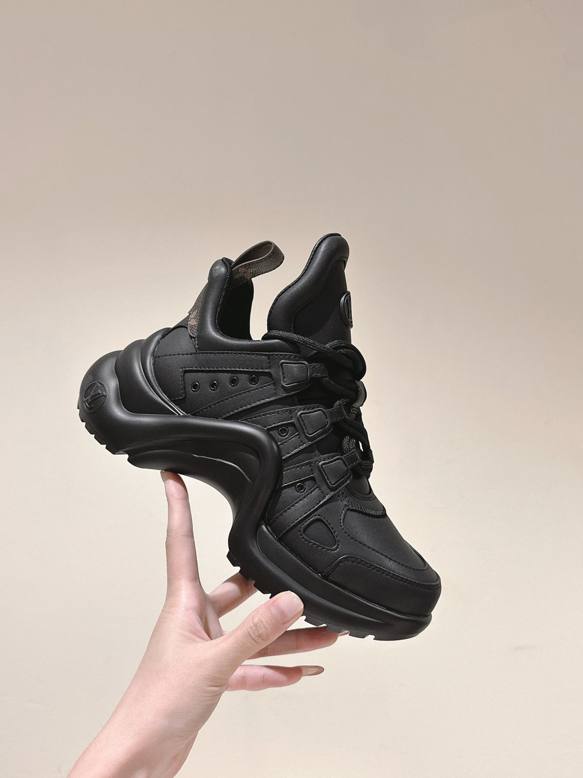LV Women Black Leather Sporty Chunky Sneakers