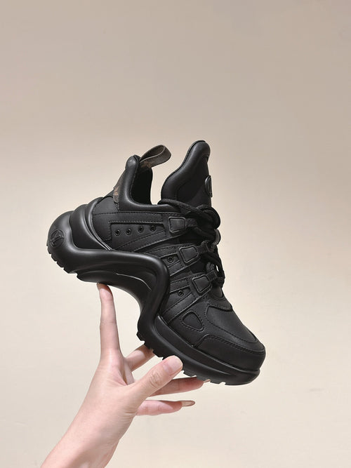 LV Women Black Leather Sporty Chunky Sneakers