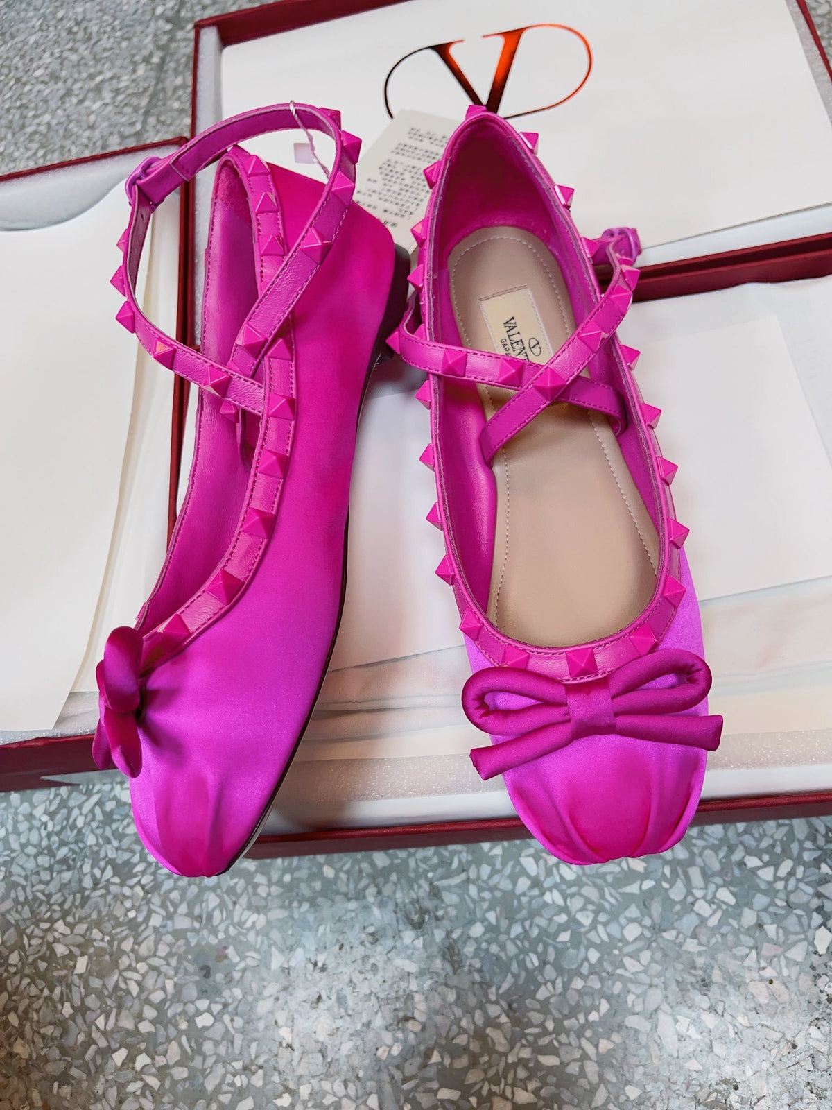 Valentino Women Pink Satin Bow Strap Flats