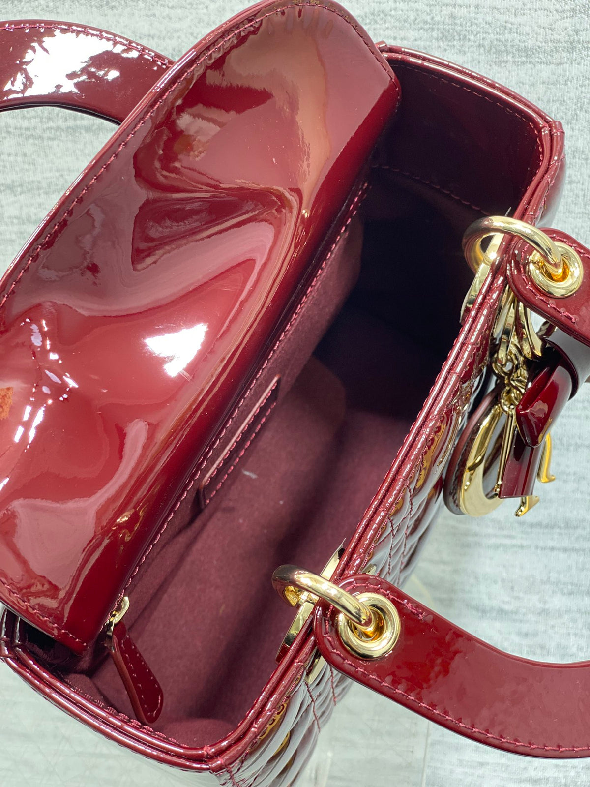 CHRISTIAN DIOR LADY DIOR BURGUNDY GOLD HARDWARE