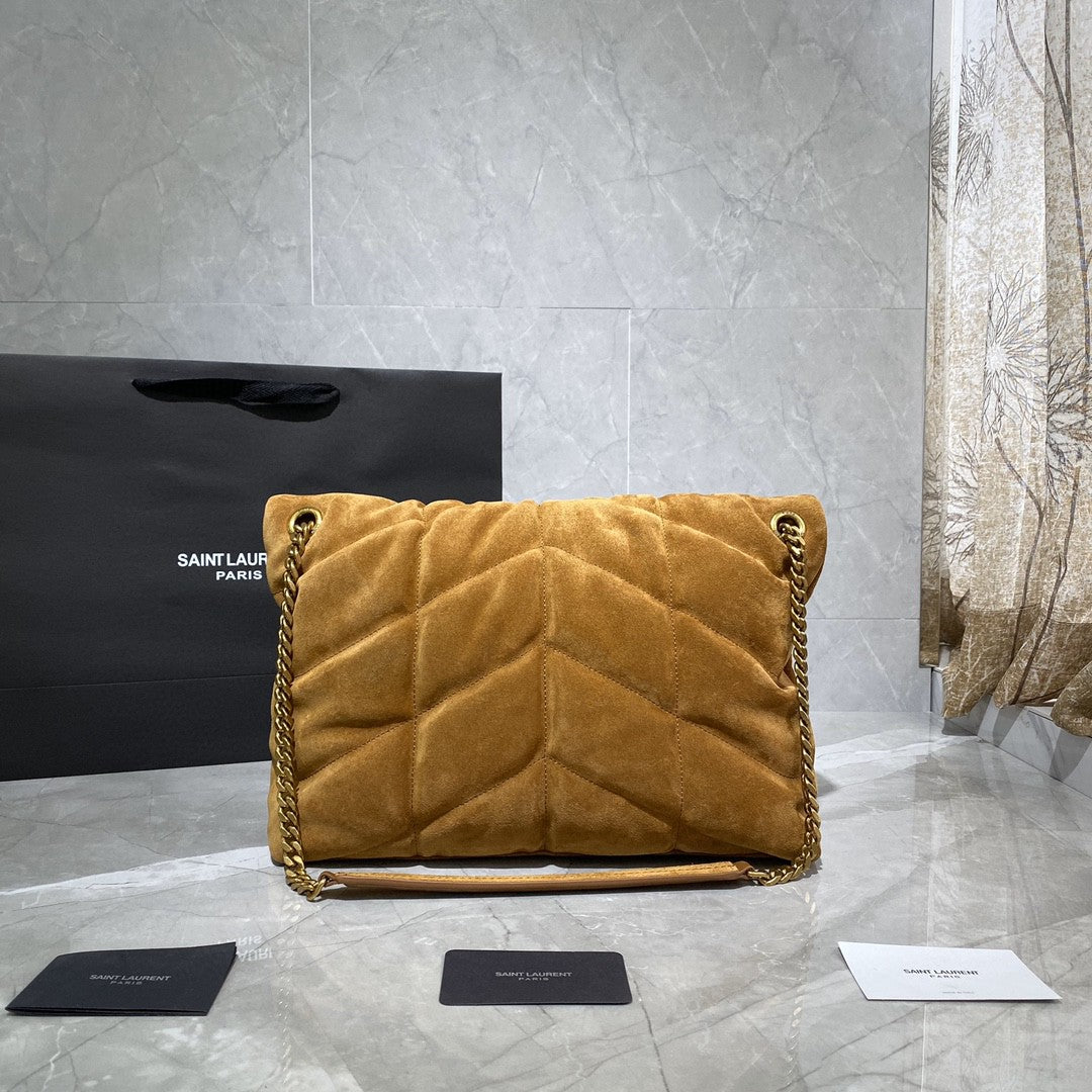 SAINT LAURENT Puffer Toy quilted leather-trimmed suede shoulder bag