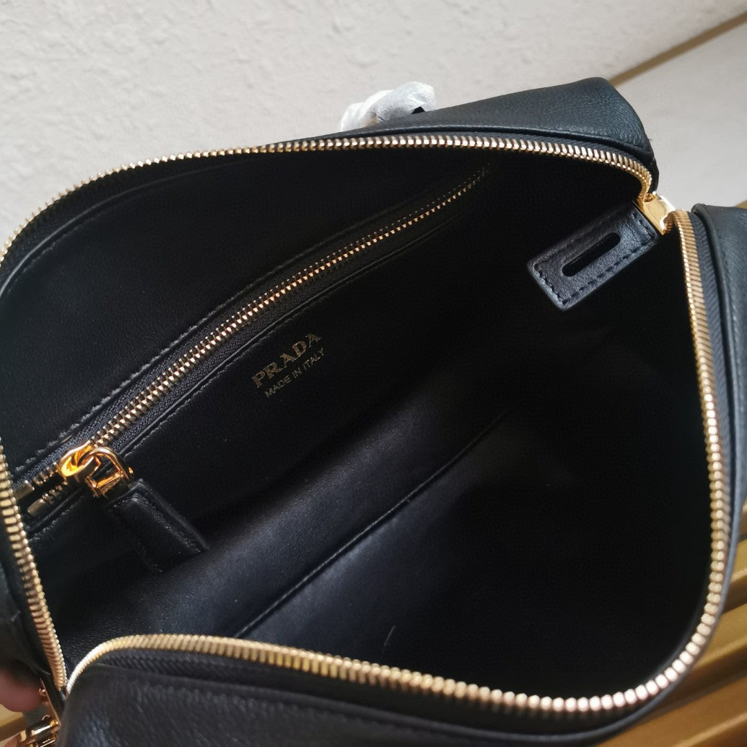Prada Black Medium leather top-handle bag with padlock
