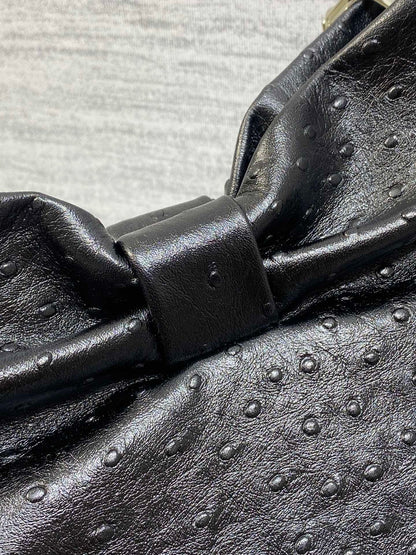 Dior Bow Bag Small Black Ostrich Leather