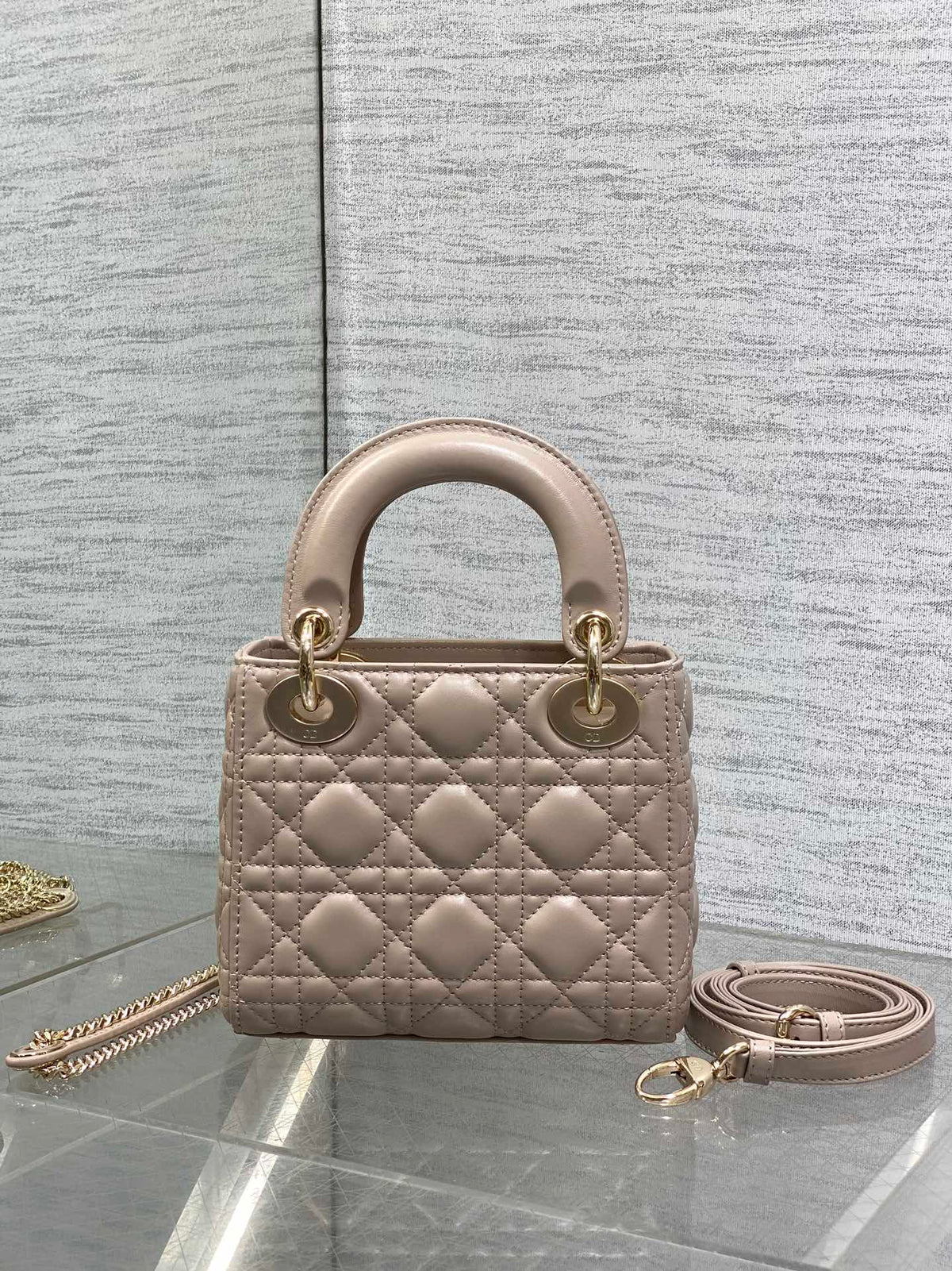 Dior Mini Lady Dior Bag in Beige Gold Hardware