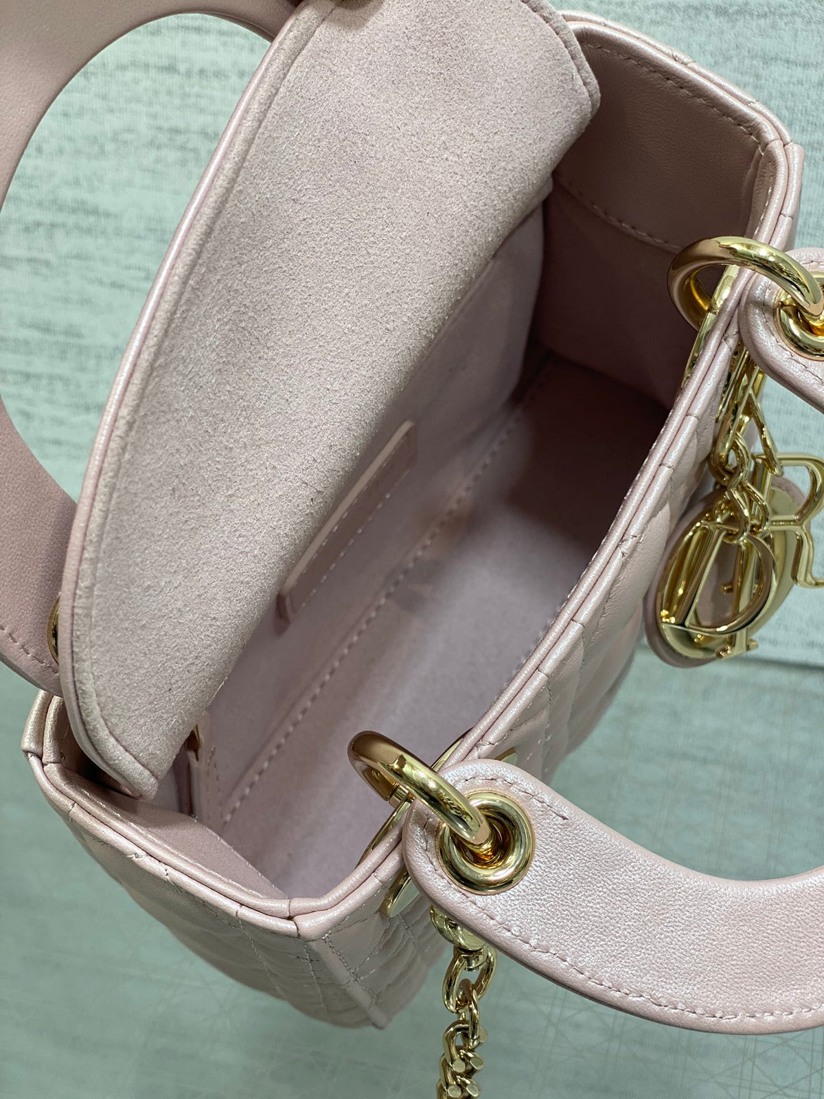 DIOR LADY DIOR MINI PINK GOLD HARDWARE