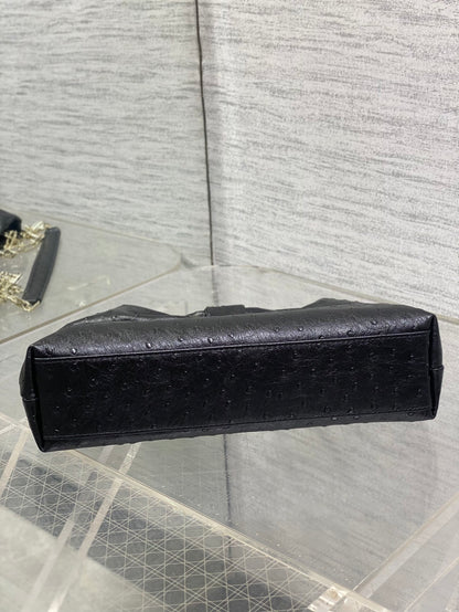 Dior Bow Bag Small Black Ostrich Leather