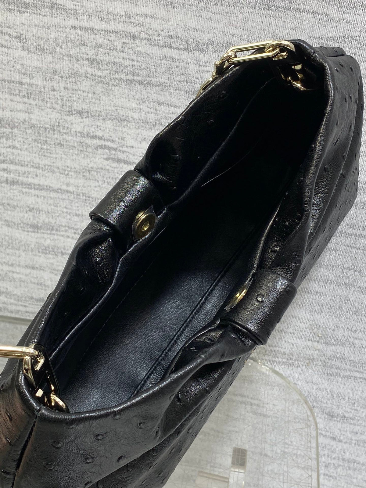 Dior Bow Bag Small Black Ostrich Leather