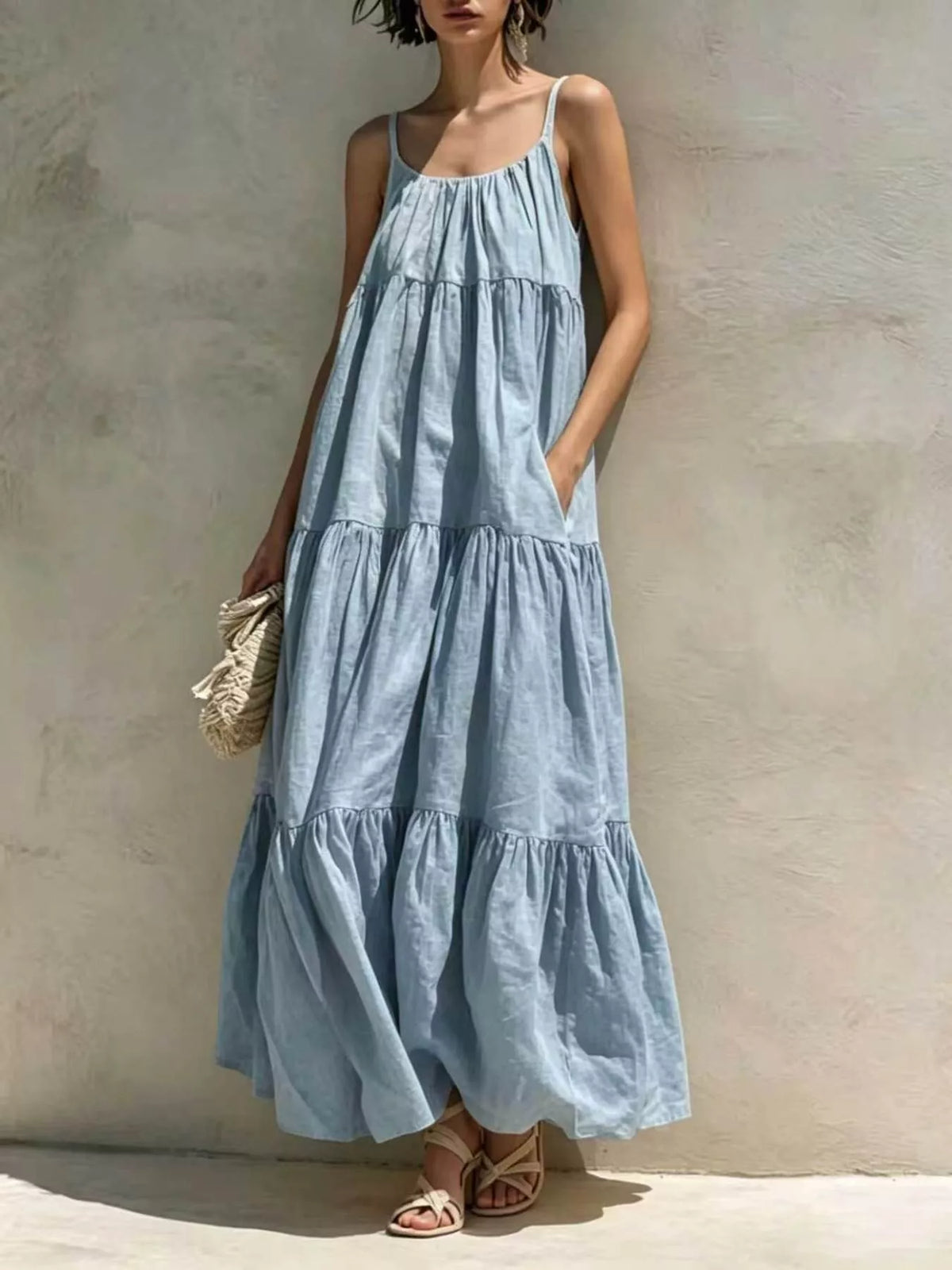 Tiered Scoop Neck Maxi Dress