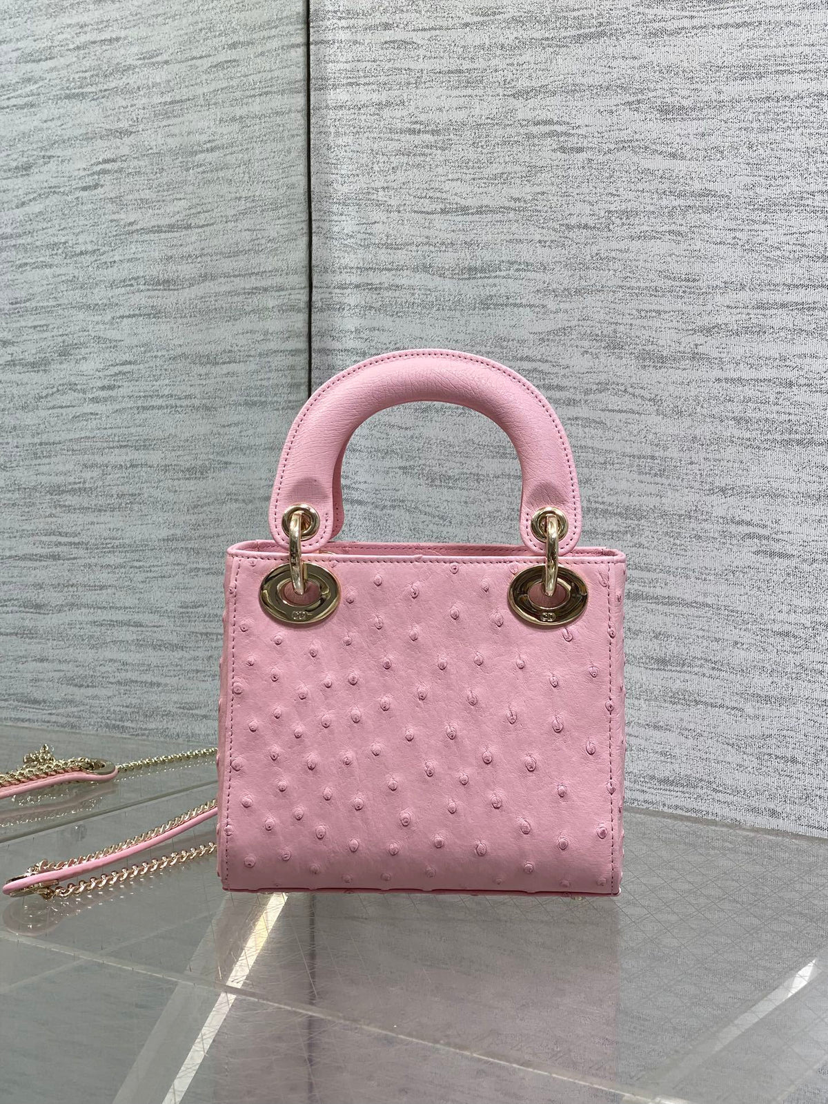 Christian Dior Mini Lady Dior bag in Pink ostrich leather