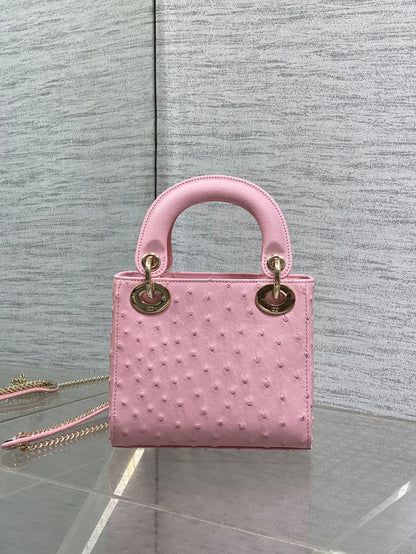 Christian Dior Mini Lady Dior bag in Pink ostrich leather