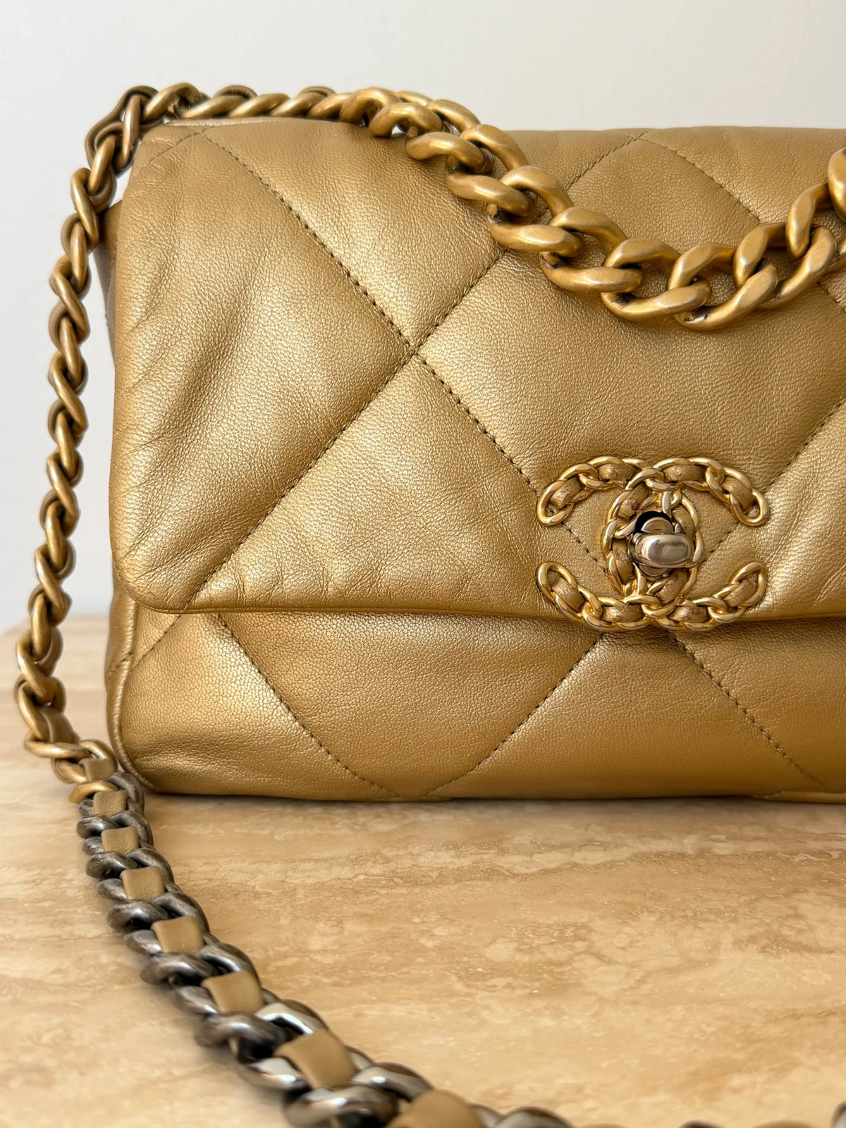 Chanel 19 Small Metallic Gold Lambskin