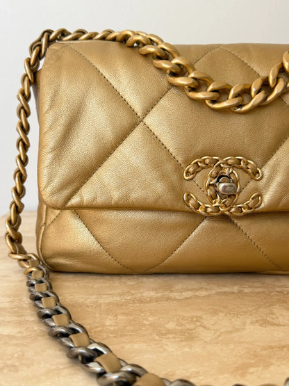 Chanel 19 Small Metallic Gold Lambskin