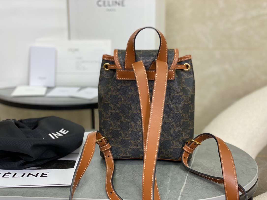 Celine Folco Backpack Mixed Pattern Brown 17x20x10cm