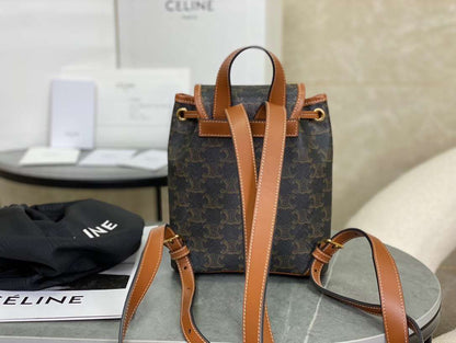 Celine Folco Backpack Mixed Pattern Brown 17x20x10cm
