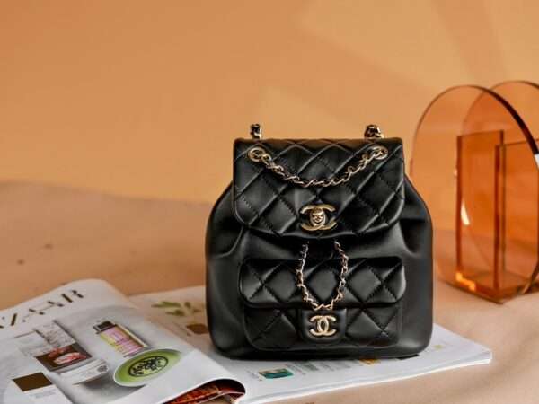 Chanel Mini Smooth Leather Backpack 11 With Gold Lock Women’s Black 18x19x12cm
