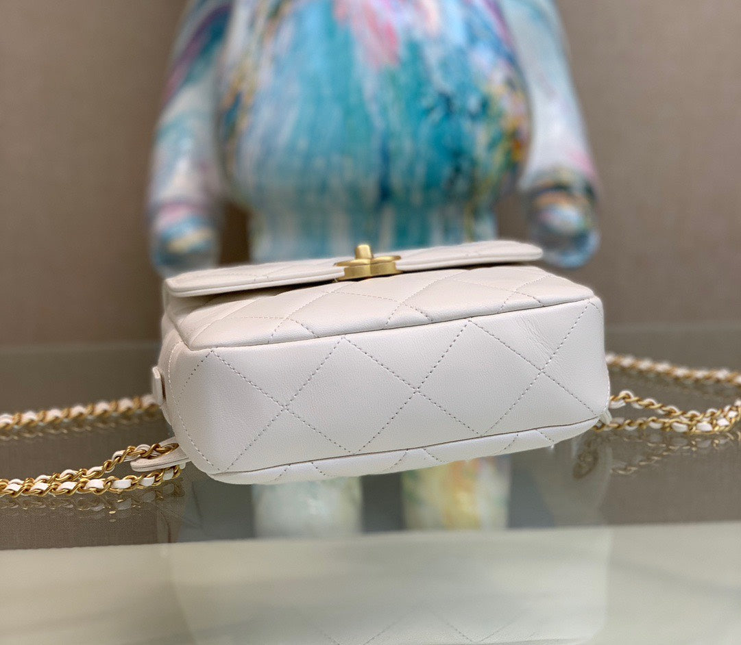Chanel Mini Backpack Replica 11 Milk White With Gold Lock 18x20x11.5cm