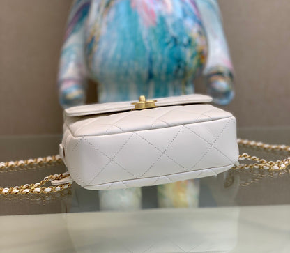 Chanel Mini Backpack Replica 11 Milk White With Gold Lock 18x20x11.5cm