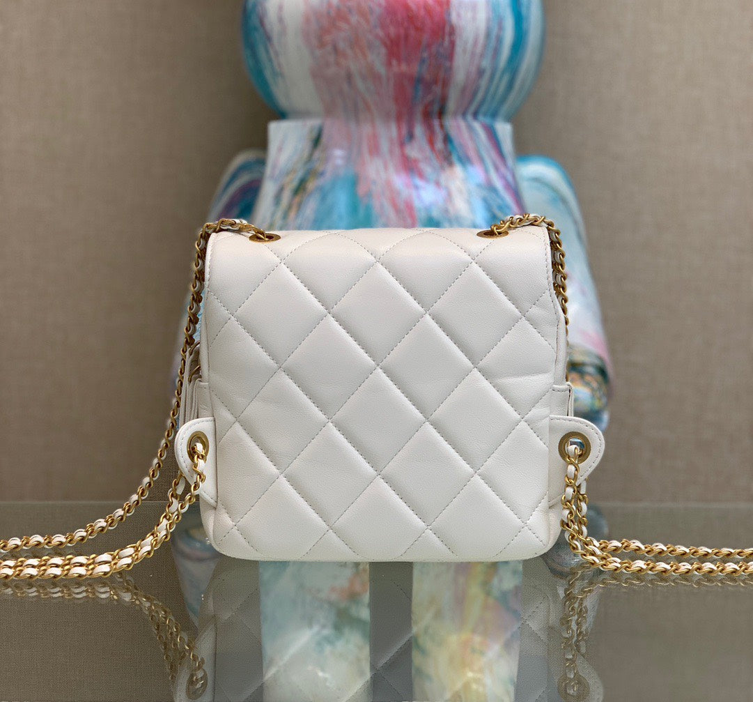 Chanel Mini Backpack Replica 11 Milk White With Gold Lock 18x20x11.5cm