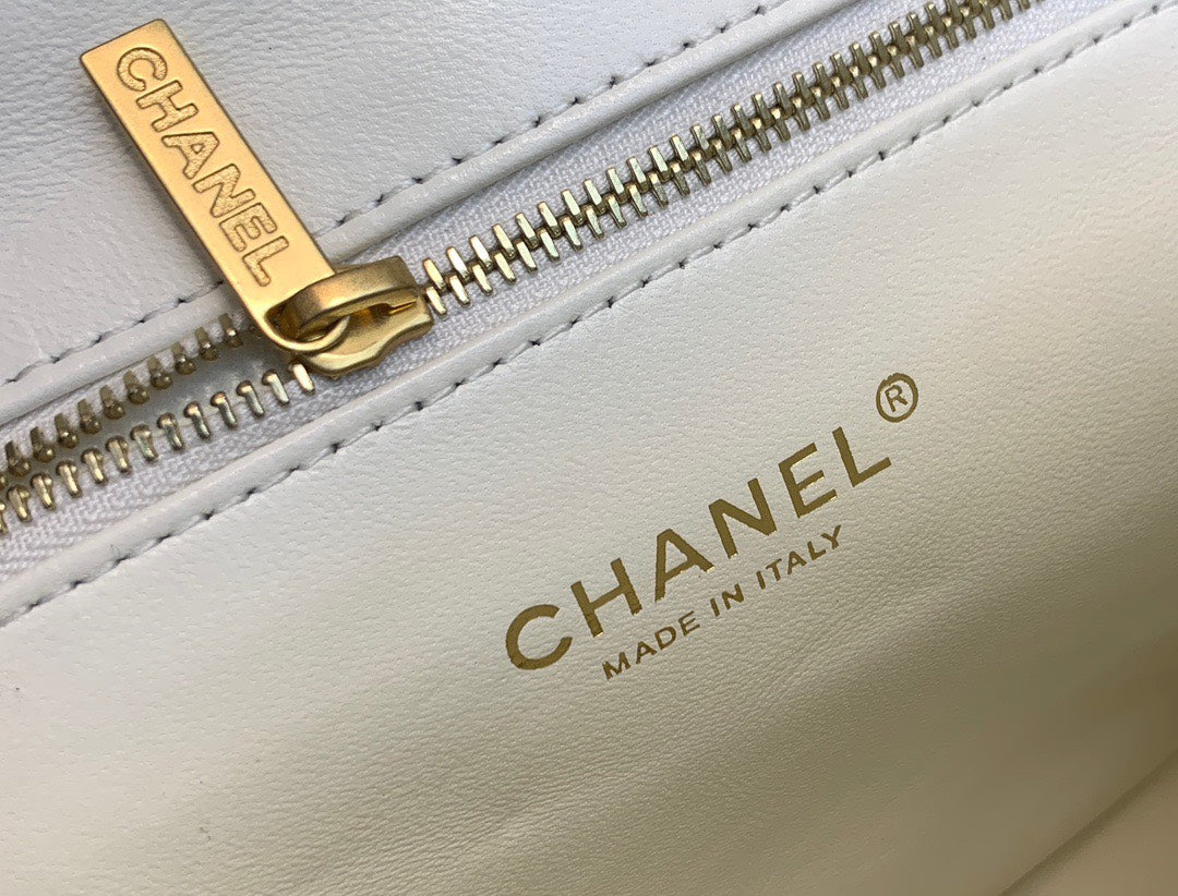 Chanel Mini Backpack Replica 11 Milk White With Gold Lock 18x20x11.5cm