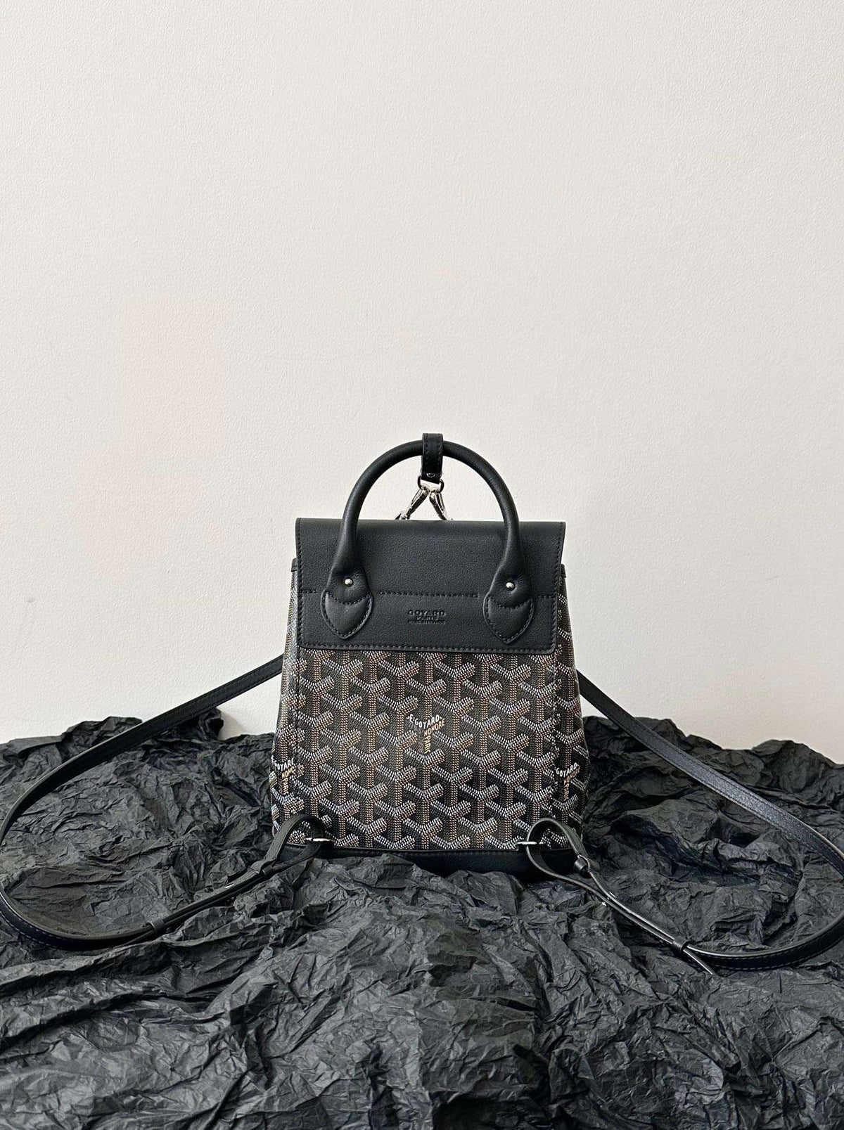 Goyard Mini Backpack Black Super Quality Monogram Pattern Size 23x19cm