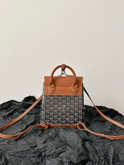 Goyard Mini Backpack Brown Super Quality Monogram Pattern Size 23x19cm