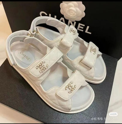 Chanel White Velcro Sandals