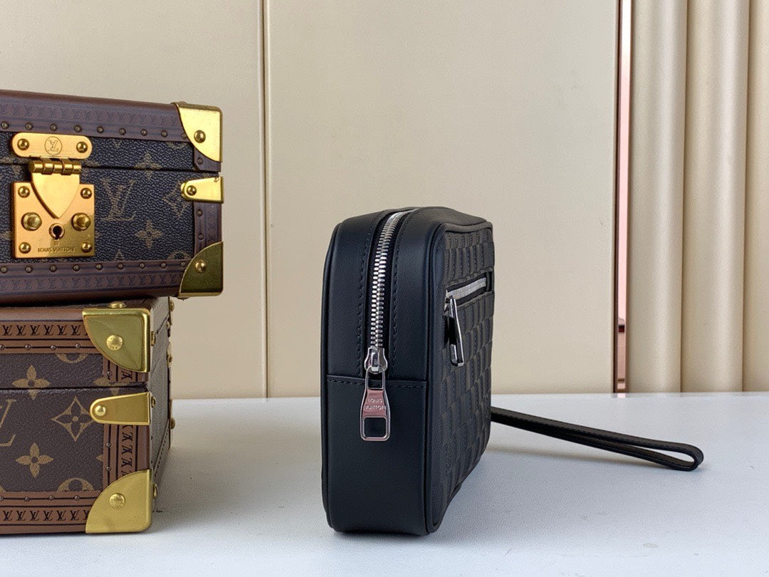 Louis Vuitton LV Clutch Bag Kasai Damier Graphite Black 24cm