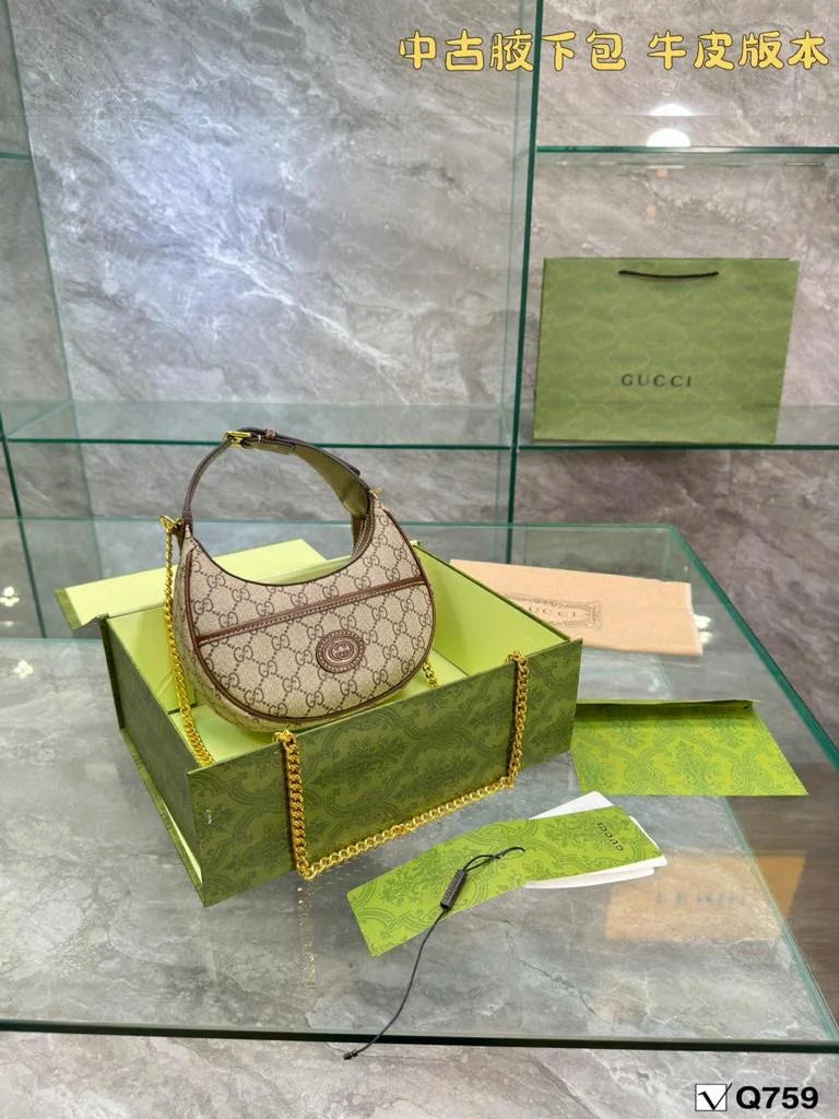 Half Moon Mini GG Supreme Canvas Crossbody Bag