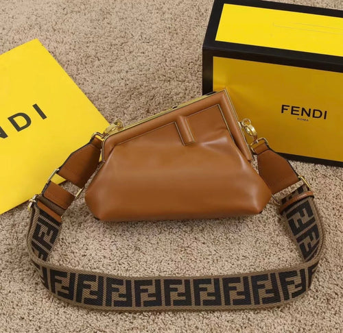 Fendi First Small Beige Raffia Macrame Bag