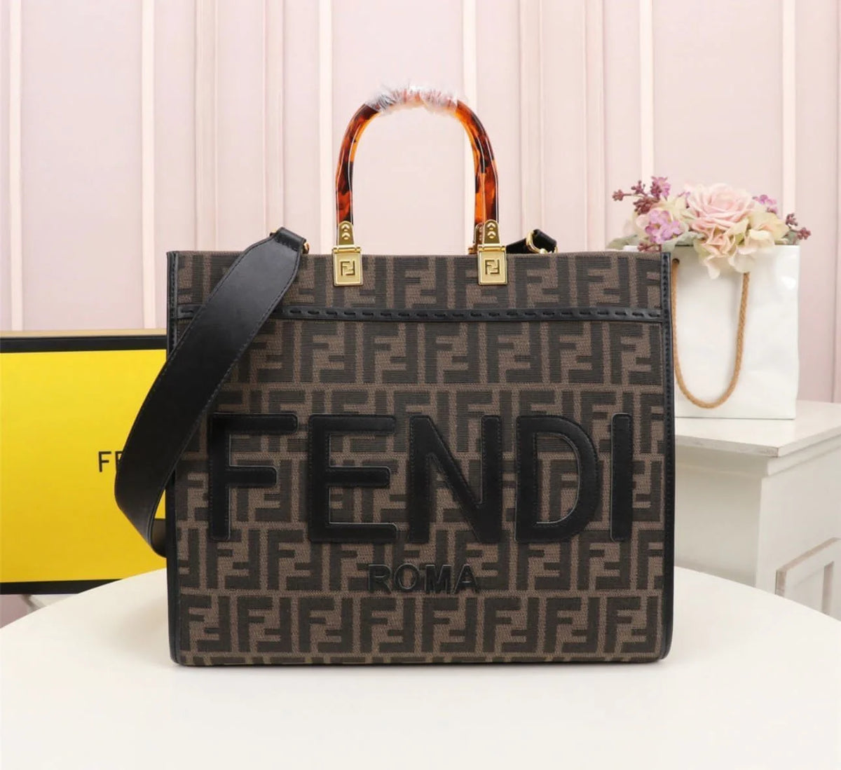 Fendi Sunshine Shopper Calf Leather Bag With Strap