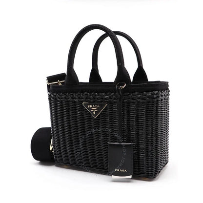 Prada Black Basket Tote Bag With Triangular Logo