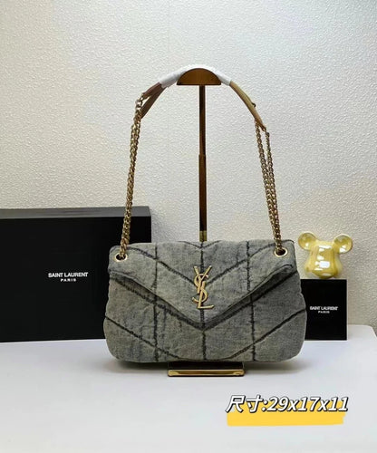 Saint Laurent Medium Loulou Quilted Denim Shoulder Bag