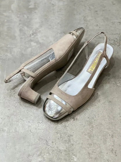 Chanel Metallic Leather and Grosgrain Cap Toe
