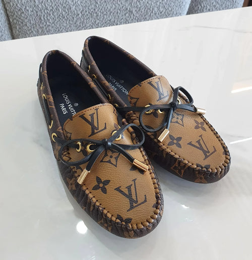Louis Vuitton Gloria Flat Brown Patent Monogram Canvas Loafer