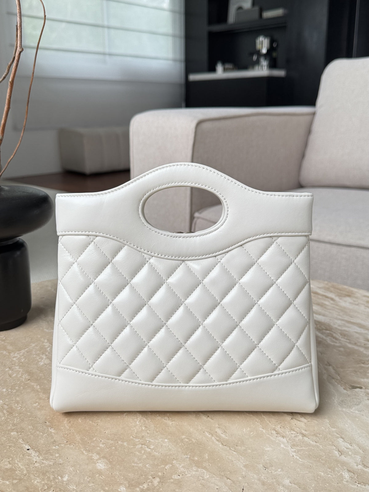 Chanel Quilted Lambskin Shopping Bag In white