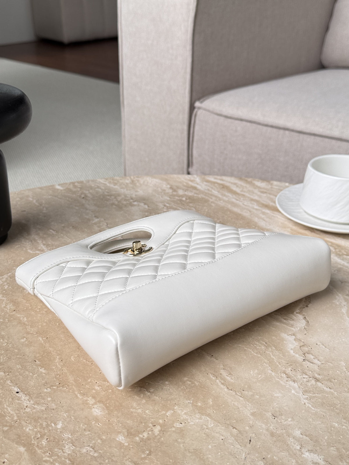 Chanel Quilted Lambskin Shopping Bag In white