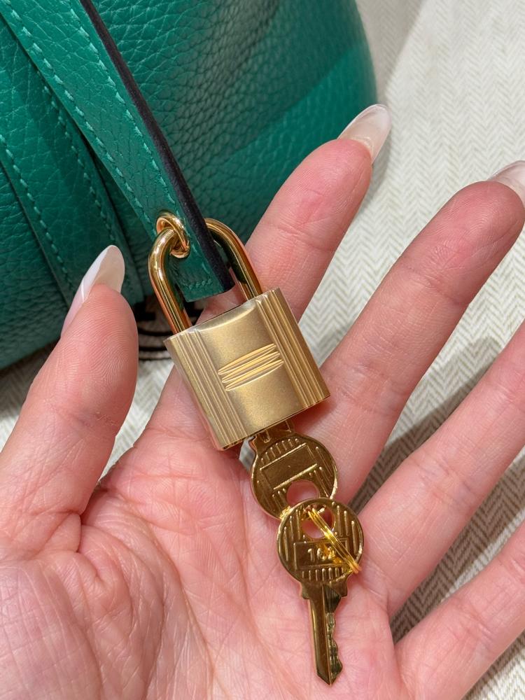 HN Togo leather green with gold hardware 18cm