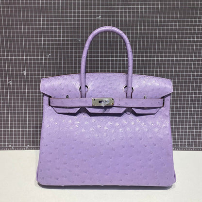 HN 30CM PURPLE OSTRICH LEATHER SILVER HARDWARE