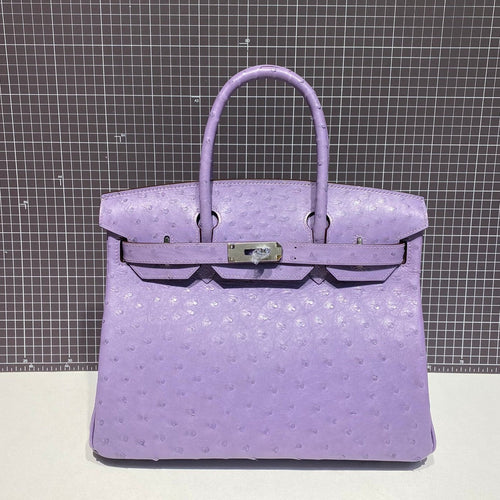 HN 30CM PURPLE OSTRICH LEATHER SILVER HARDWARE