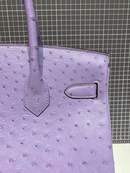 HN 30CM PURPLE OSTRICH LEATHER SILVER HARDWARE