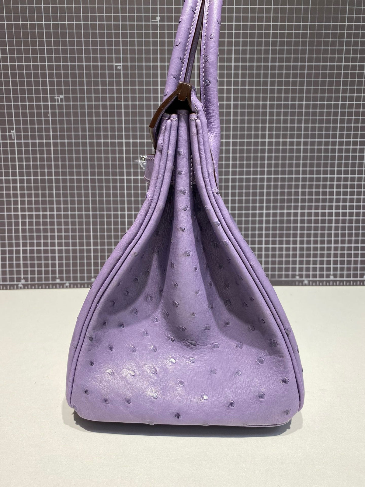 HN 30CM PURPLE OSTRICH LEATHER SILVER HARDWARE
