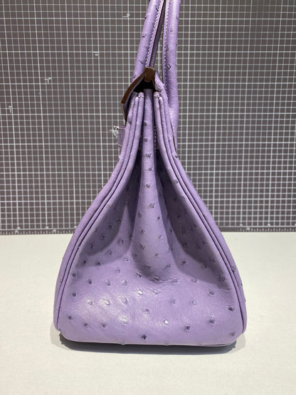 HN 30CM PURPLE OSTRICH LEATHER SILVER HARDWARE