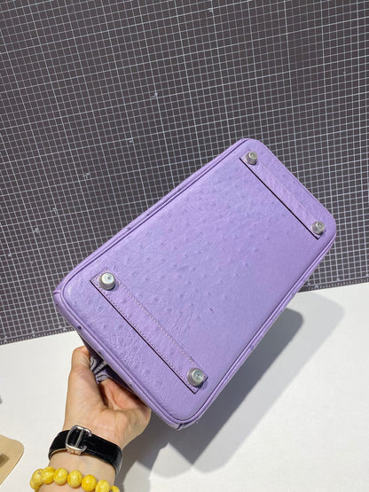 HN 30CM PURPLE OSTRICH LEATHER SILVER HARDWARE