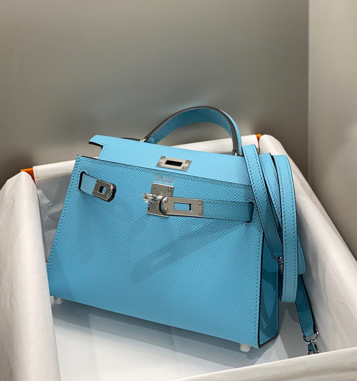 HN KELLY MINI 20 SKY BLUE EPSOM SILVER HARDWARE