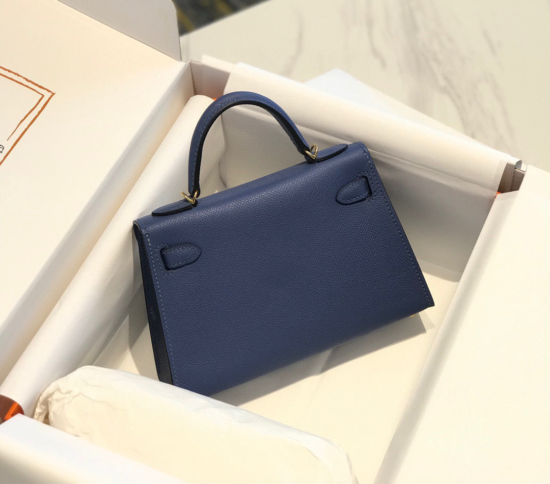 HN Mini Kelly Blue with gold-tone hardware