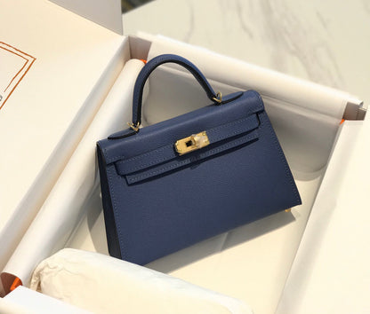 HN Mini Kelly Blue with gold-tone hardware